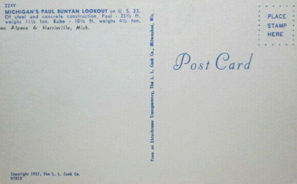 Paul Bunyan Lookout (Paul Bunyan & Babe The Blue Ox) - Old Postcard View (newer photo)